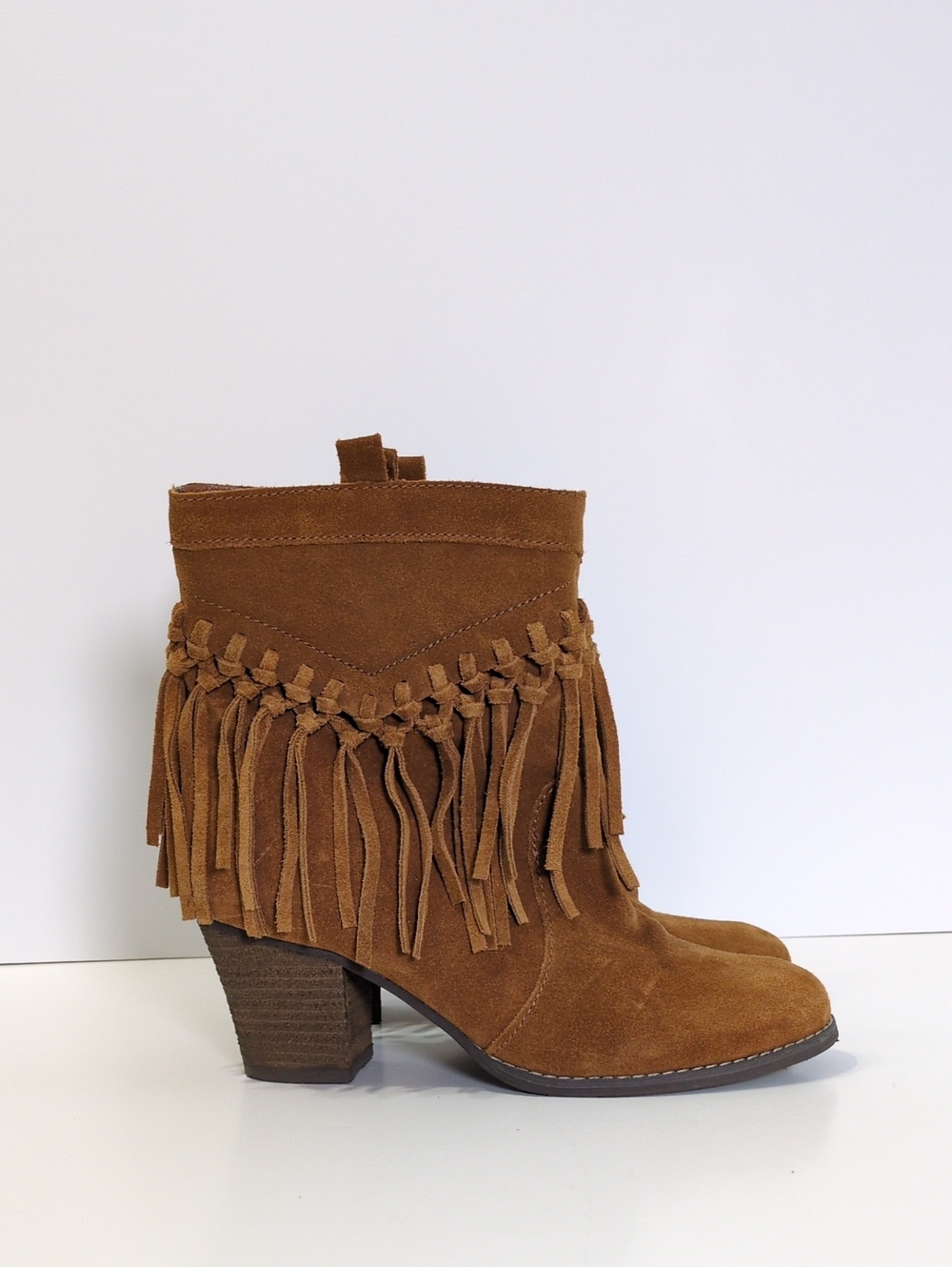 Sbicca Vintage Collection Brown Suede Fringe Ankle Boots Cowgirl Booties 8.5